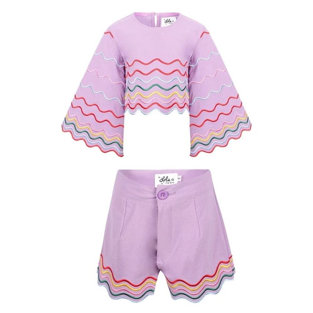 Lola + the Boys Girls Rainbow Wave Top and Shorts Set